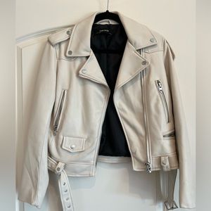 Off-White/Cream Faux Leather Motorcycle Jacket - Like New